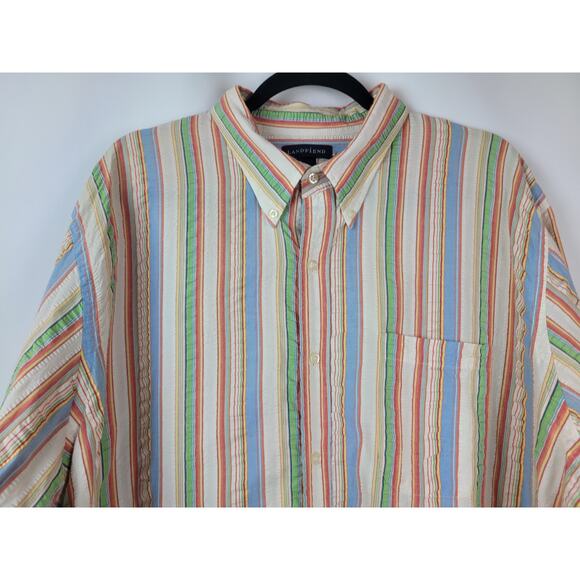 Lands End Men's Striped Long Sleeve Button Up Shirt Blue Green Red Yellow Sz XL - Picture 11 of 12